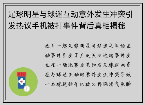 足球明星与球迷互动意外发生冲突引发热议手机被打事件背后真相揭秘